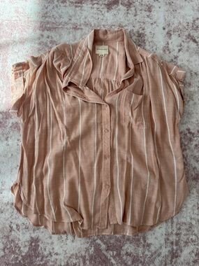 American Eagle Outfitters Peach and White Striped Button-Down Shirt